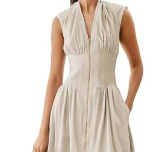 Women’s Cream Midi Dress with Double Front Zip
